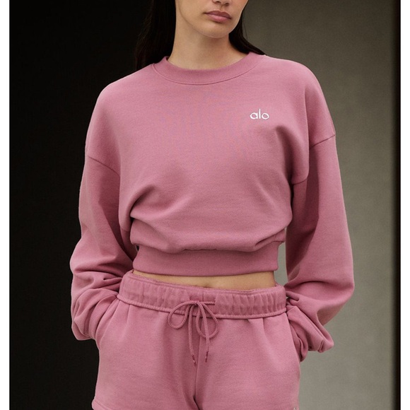 ALO Yoga Tops - ALO Yoga Cropped Crewneck Sweatshirt in Dusty Rose